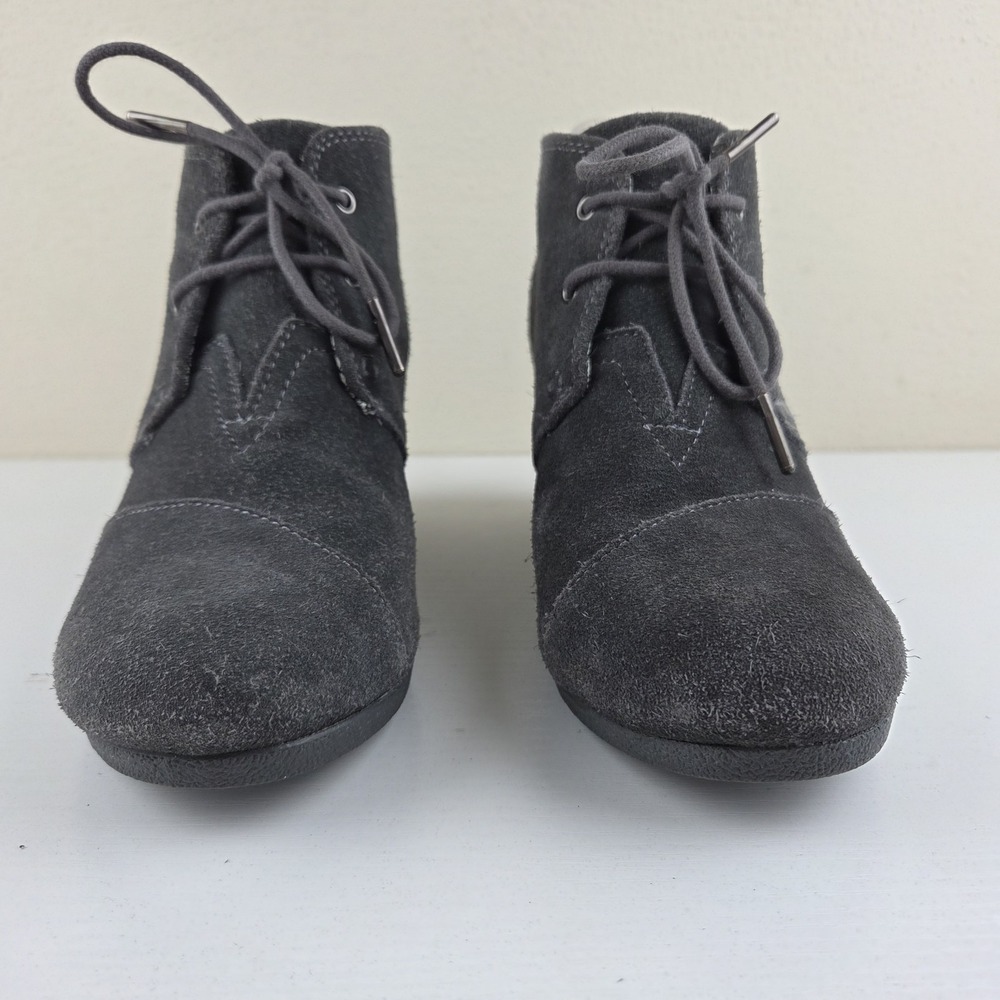 Toms Desert Suede Gray Wedge Heel Lace Up Ankle Boots Shoes Women's Size 8.5 - Picture 6 of 13